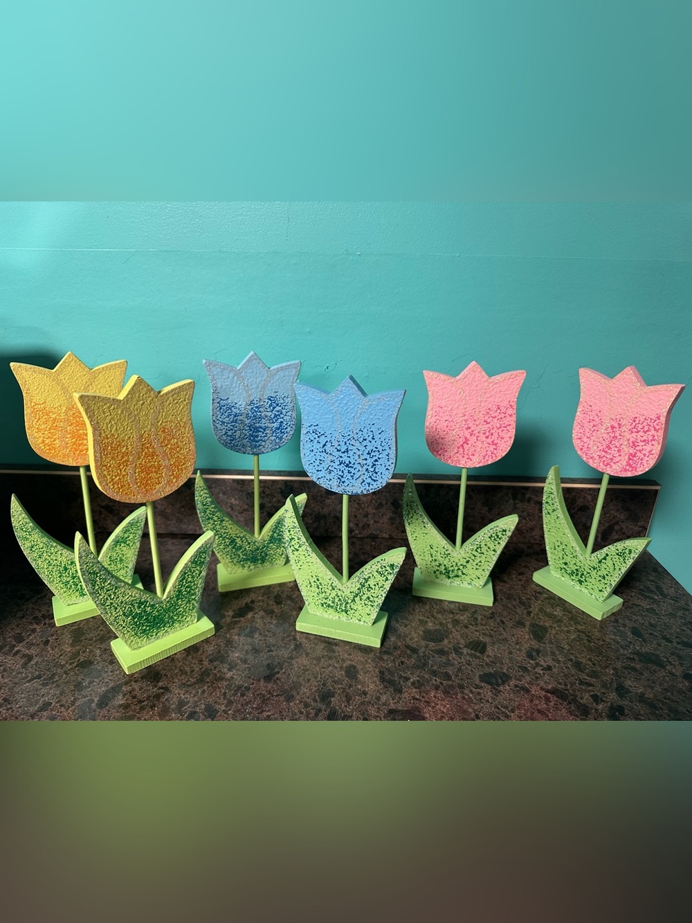 Decorative Wooden Tulip Table Decor - Blue Pink Yellow Home Decor Party Supplies